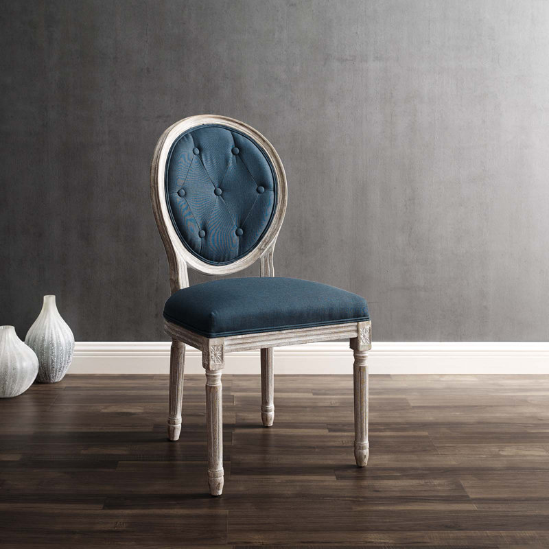 18'' H Tufted Upholstered Side Chair, Natural, Dark Gray Polyester