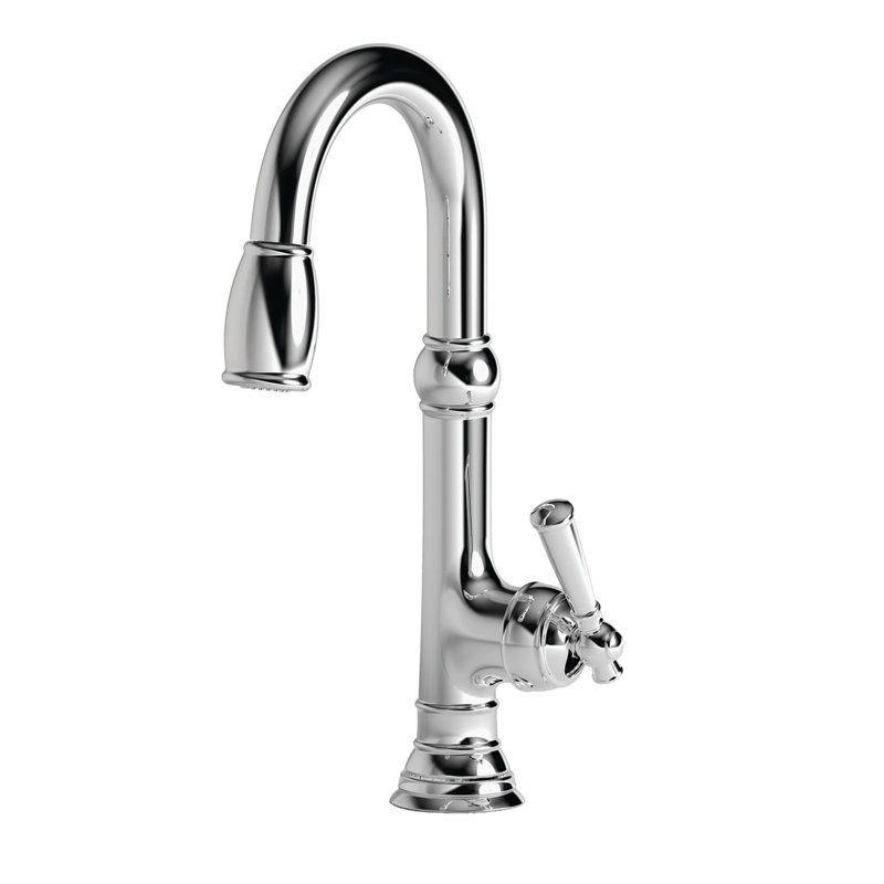 Jacobean Single Handle Pull Down Bar Faucet, Polished Chrome