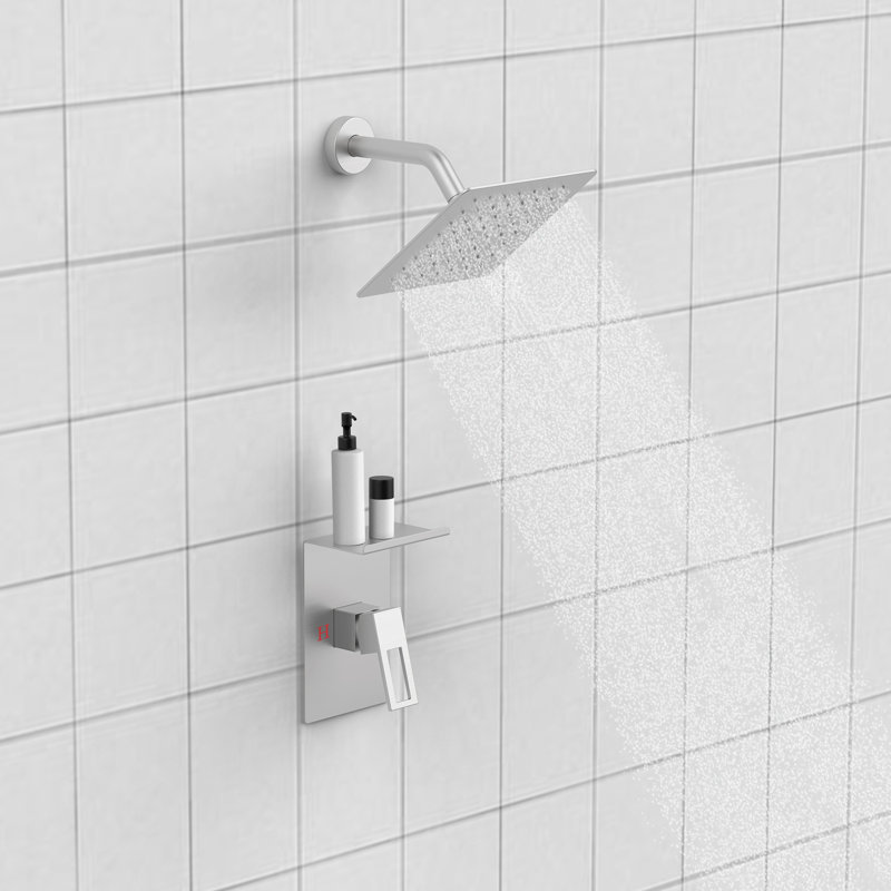 Shower Faucet With Storage Rack 8Inch Rain Shower Head Shower Decoration Kit With Single Spray Shower Head Shower Faucet Set Complete Brushed Nickel