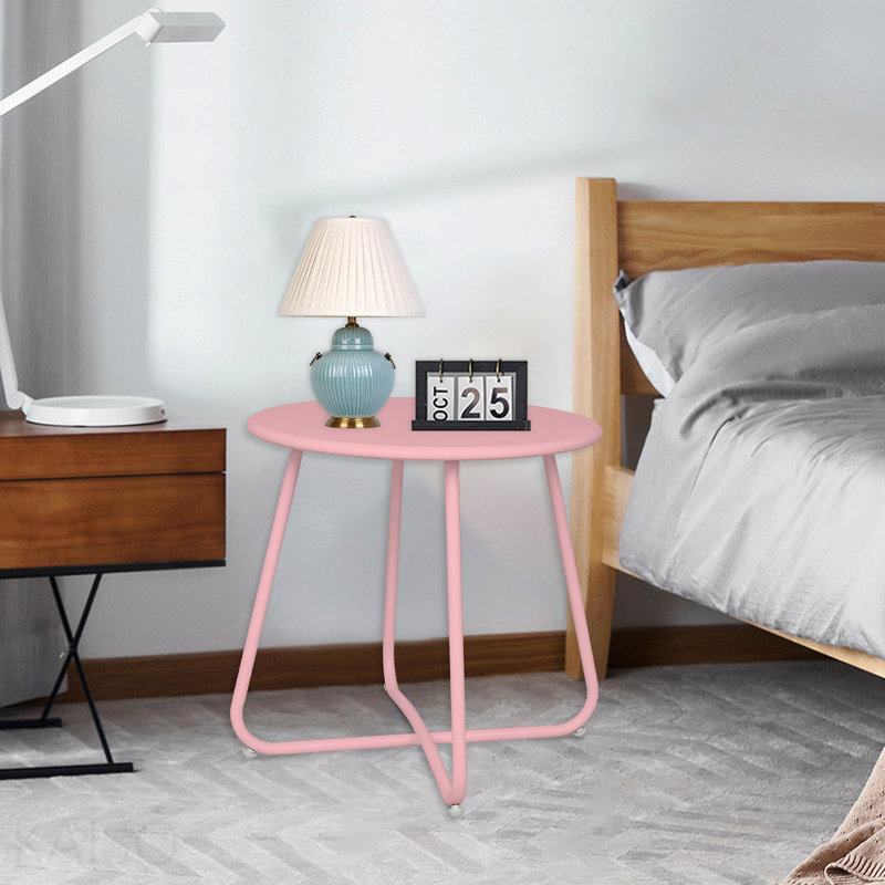  Round Metal End Table, X-Shaped Frame Indoor Outdoor Side Accent Table - Pink, Pink