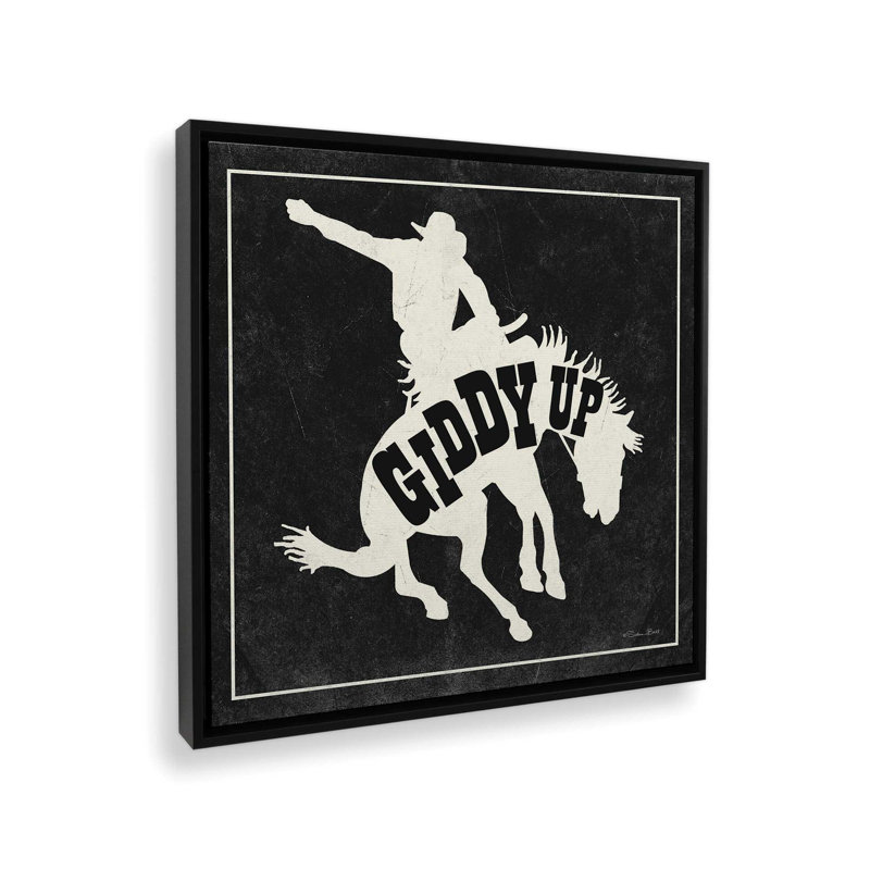 «Giddy Up» par Susan Ball, reproduction d'art, L 30 po x H 30 po, Noir, Toile avec cadre