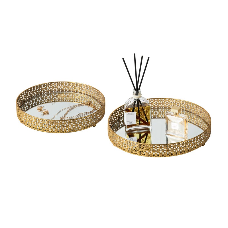 Plateaux décoratifs ronds en métal doré
