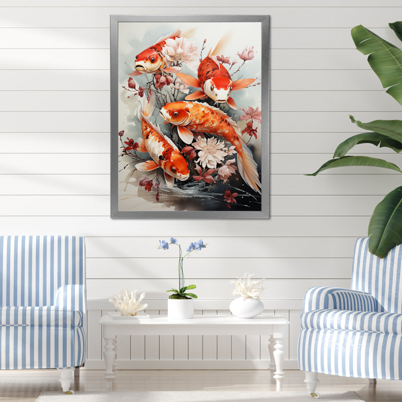 Pêche, pêche d'art contemporain Koi, Cadre photo argenté, H 20 po x l 12 po x P 1 po