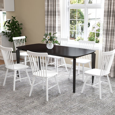Rectangular Dining Table Set, Farmhouse Dining Table With Solid Wood Legs And Slat Back Windsor Dining Chairs For Kitchen/Dining Room/Guest Room