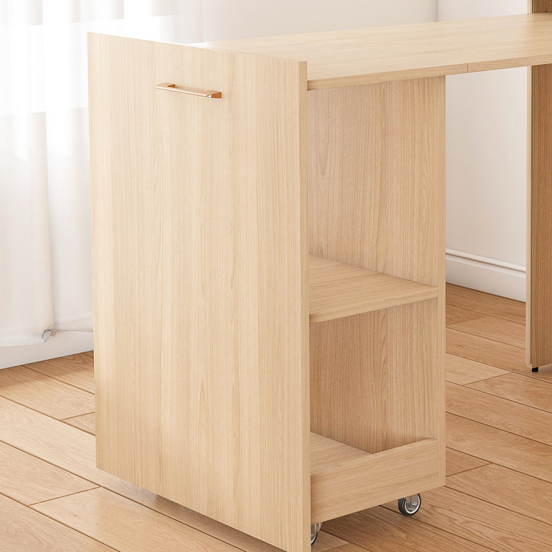 Bureau pliable et extensible avec rangement et roulettes universelles, idéal pour les appartements et les résidences étudiantes. Étagère à quatre niveaux, poignées latérales, fermeture magnétique, grand espace de rangement, rotation à 360°.