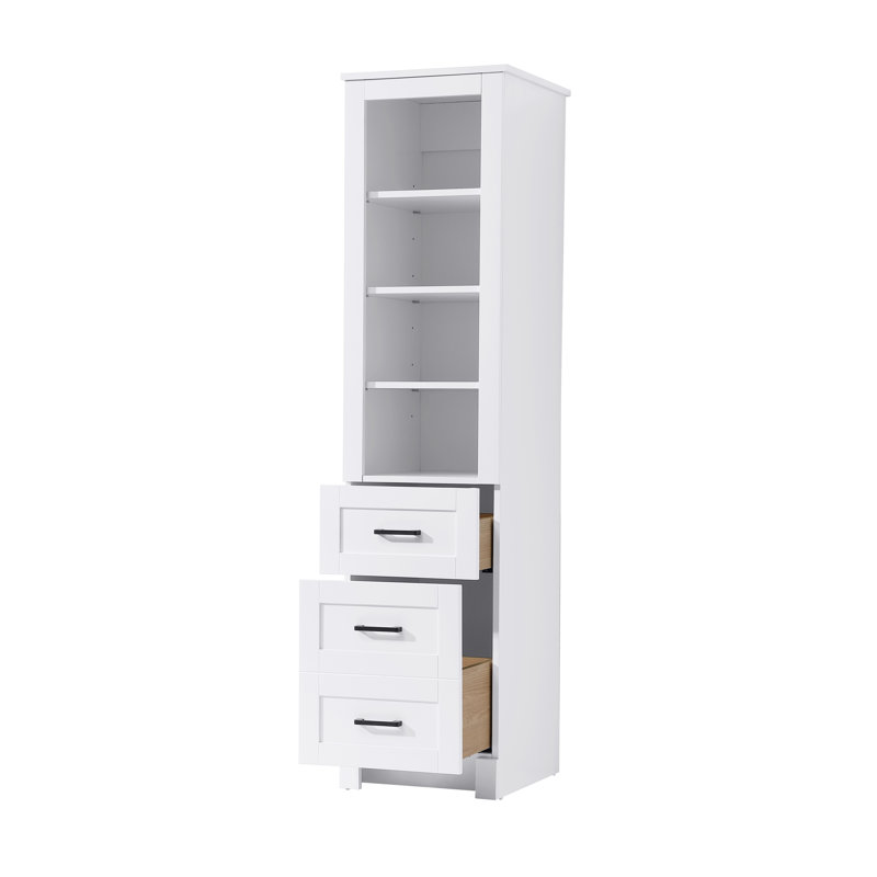 16 Inch Bath Storage Glass Cabinet  in White, 65" H x 16" W x 65" D, White