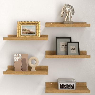 Ensemble de 5 tablettes flottantes flottantes - Rangement mural avec rebord pour la décoration intérieure, les livres, les photos et les essentiels de la salle de bain - Bois composite durable - Installation facile