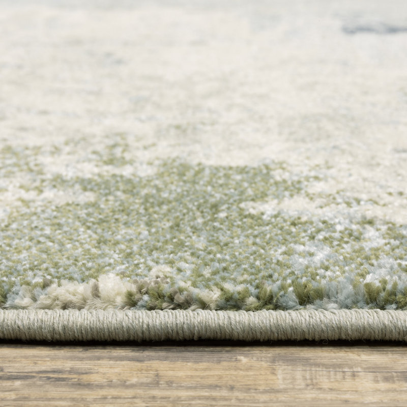 Tapis abstrait bleu / gris / vert Matsumura, Rectangle 6 pi 7 po x 9 pi 2 po