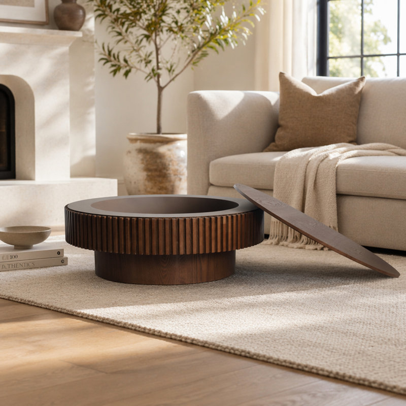 Table basse 39,37 "ronde avec rangement, Walnut