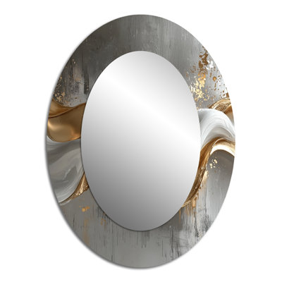 Abstrait marbre dans les tons gris et or V - miroir mural moderne ovale