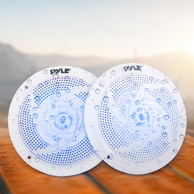 Haut-parleurs Pyle Marine - 5,25 pouces, 2 voies, imperméable et résistant aux intempéries, système audio stéréo avec lumières DEL, puissance de 180 watts et profil bas - 1 paire - Plmrs53bl