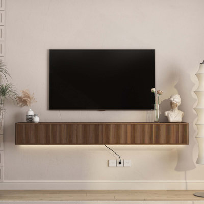 Meuble télé flottant avec lumières DEL et prise de courant pour le salon
