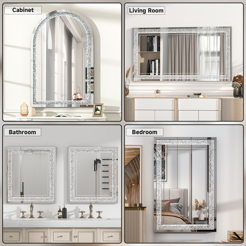 Miroir mural à DEL avec lumières à intensité variable et 3 modes de couleur, miroir de meuble-lavabo en cristal pour salle de bain, salon, chambre à coucher