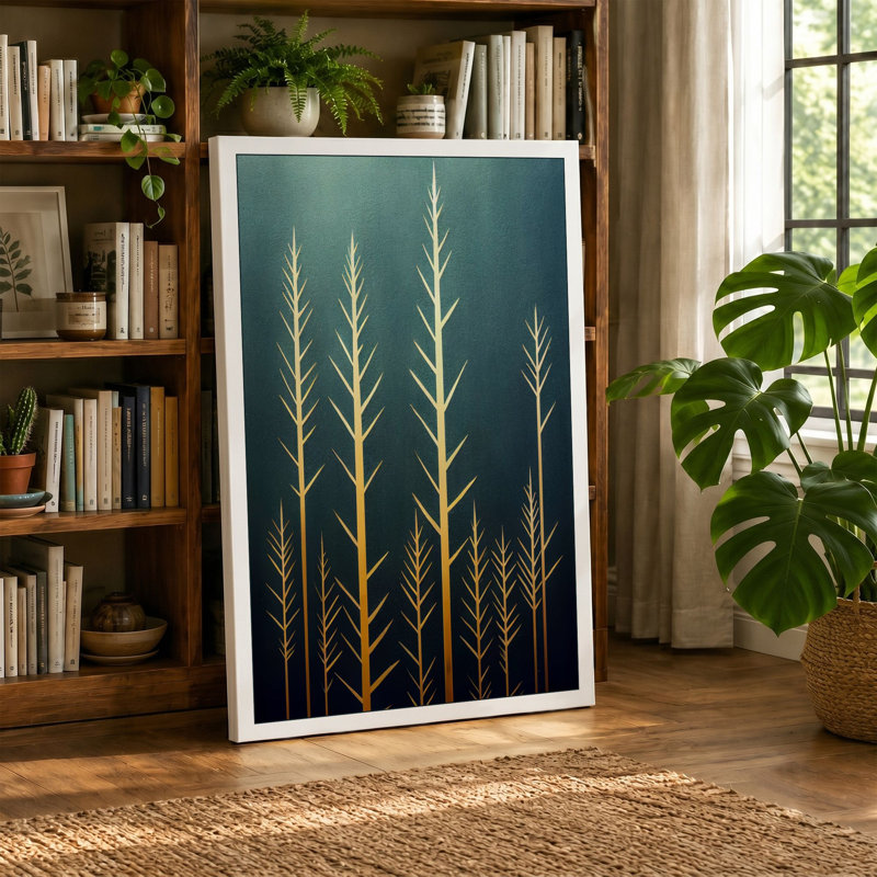 Twilight Wheat Minimalist 1 Piece Wrapped Canvas Wall Art, 24x16 - 61.0 x 40.6 cm, Teal Border