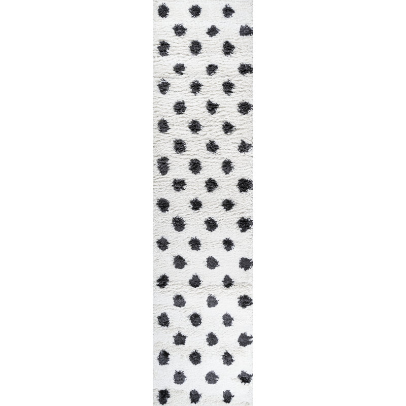 Tapis blanc / gris à poils longs Colleps, Tapis de couloir 2 pi x 8 pi