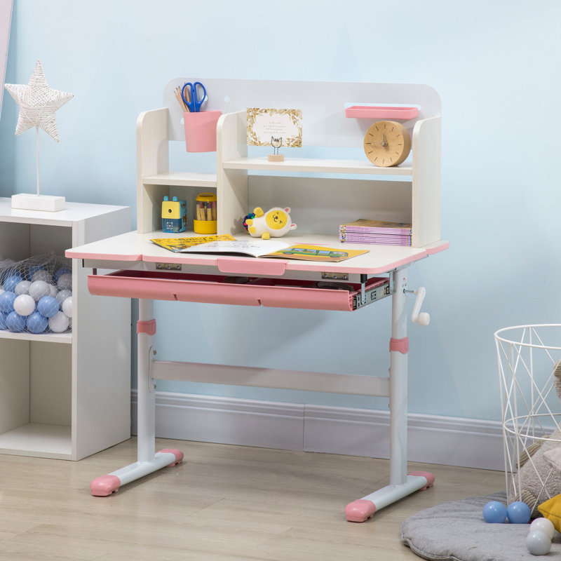 Height-Adjustable Kids Study Desk with Tilt Desktop & Storage, Pink