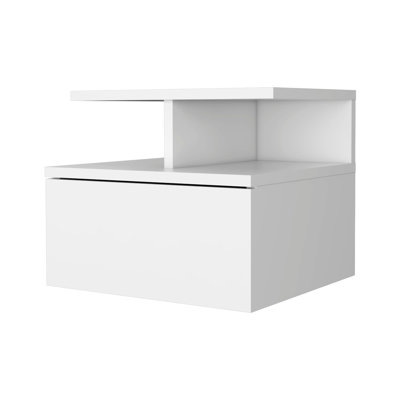 Bedroom White Floating Nightstand With 1 Drawer And 2 Shelf For Neat 1 Functional Space