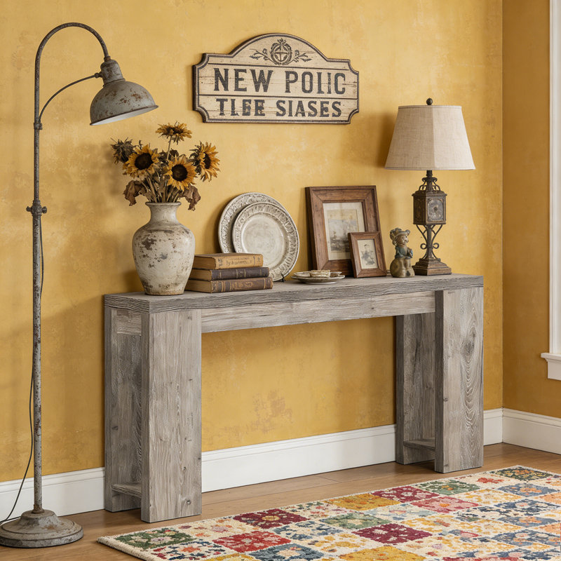 Farmhouse Wood Sofa Table Entryway Table, Gray