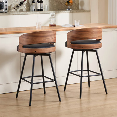 Tabouret de comptoir pivotant en similicuir avec dossier en bois cintré