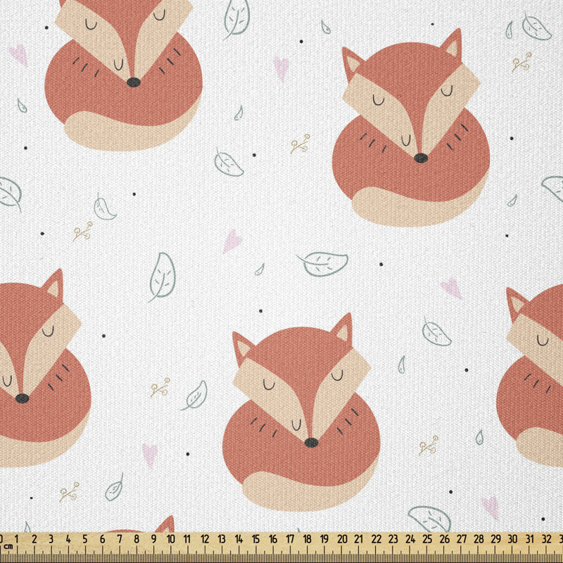 Tissu Ambesonne Renard par The Yard, animaux endormis sur fond de chaleur et de feuilles d'inspiration rétro