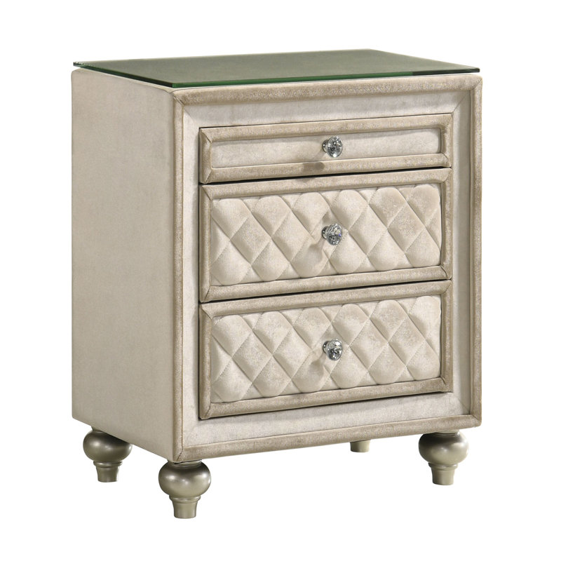 Joie 2-Drawer Upholstered Nightstand, Beige Velvet