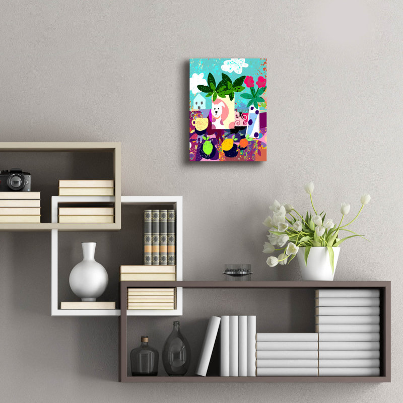 «Dog Vase Collage» par Holly McGee, art mural en verre acrylique, H 16 po x l 12 po