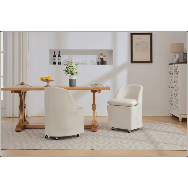 Ensemble de 2 chaises de salle à manger en chenille avec roues universelles, Beige