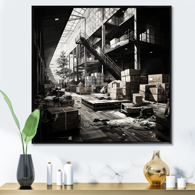 Dessin d'analytique d'un entrepôt I - Warehouse, impression d'art mural, Encadrement doré, H 36 po x l 36 po