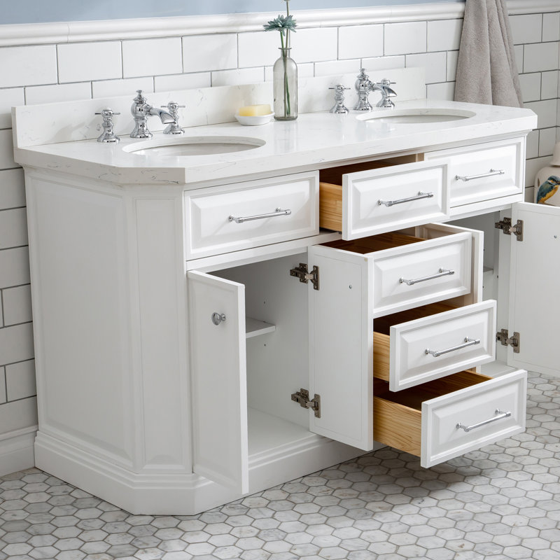 Palace 60'' W Double Vanity, Pure White, Stainless Steel