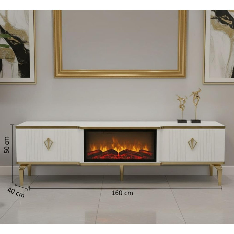Realistic Flame Effect TV Unit | Realistic Fire Effect TV Cabinet | Fire Insert TV Stand 160x40x50cm | Remote controlled fireplace effect TV unit 