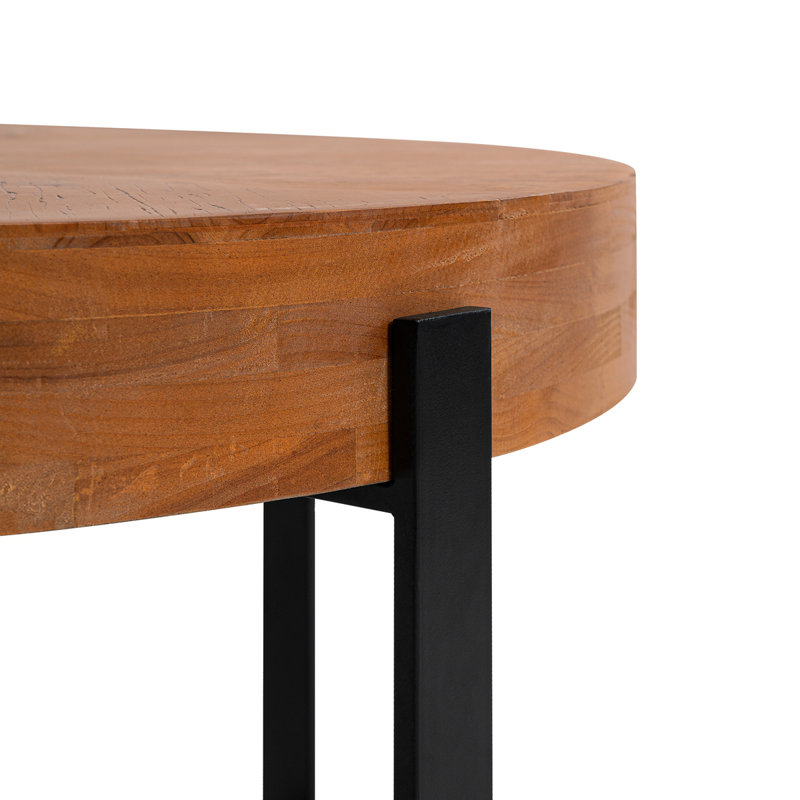 33.86"Modern Retro Splicing Round Coffee Table, Fir Wood Table Top With Black Cross Legs Base, Black