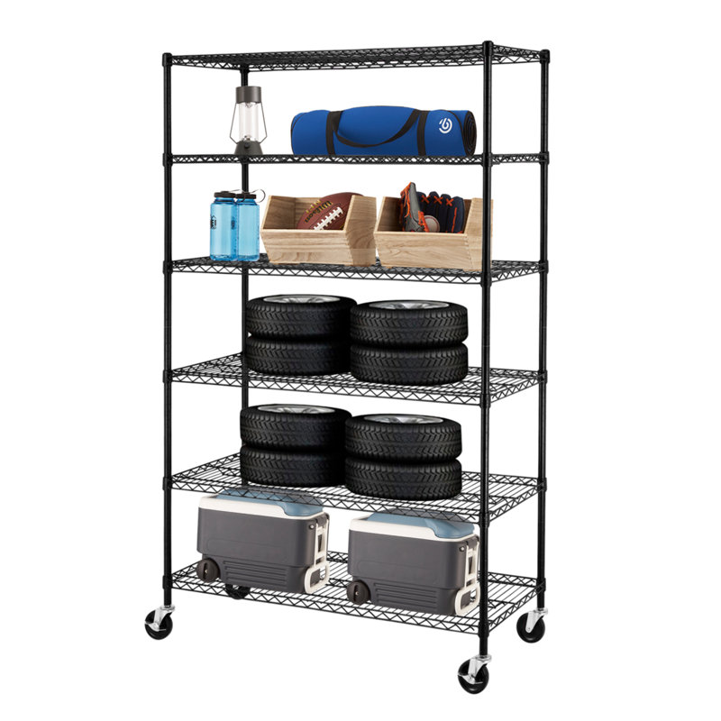 Navan 47.6'' W Metal Storage Rack with Wheels, Satin Black