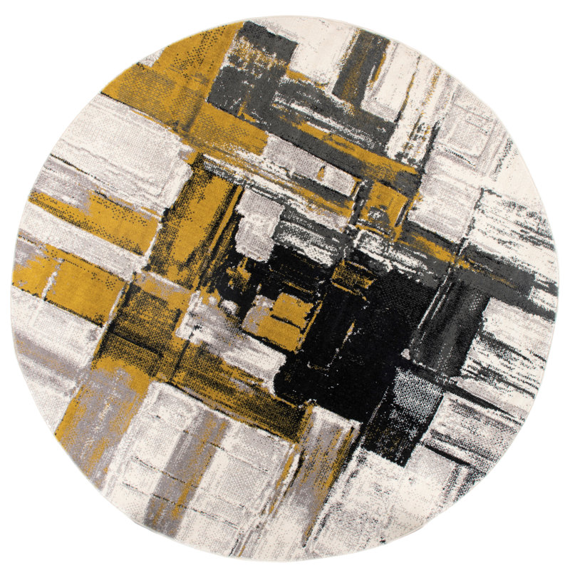 Doucette Abstract Ivory/Gold/Gray Area Rug, Round 6'6"