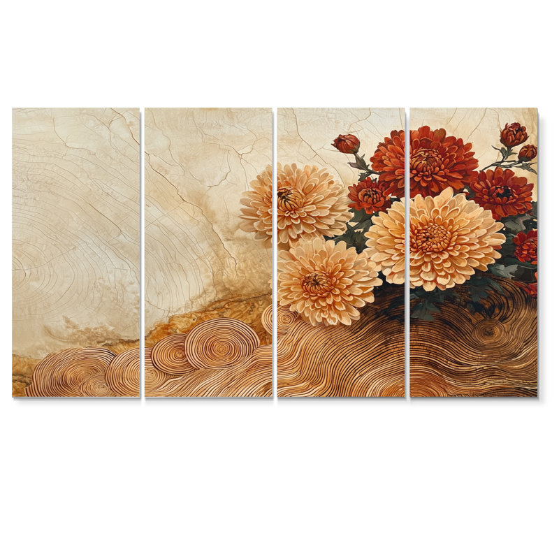 Chrysanthèmes fleurs sur un plateau en bois diapositive VI, H 28 po x l 48 po, 4