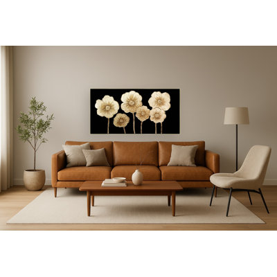 «Gold Petal Symphony», art mural sur toile - cadre doré 28 po x 55 po