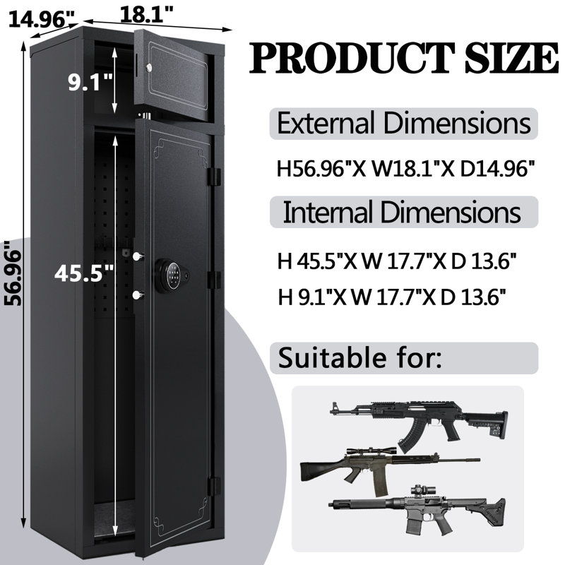 KAER 10-12 Gun Safe Gun Safes for Home Rifles and Pistols Gun Safes & Cabinets Large Rifle Safe Quick Access Gun Cabinets with Digital Keypad and 3 Adjustable Pistol Rack   