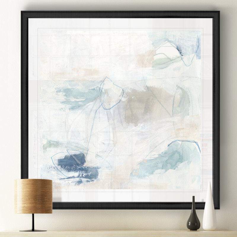 Pebble Coast IV, peinture sur toile, Cadre noir, H 26,5 po x l 26,5 po x P 1,5 po