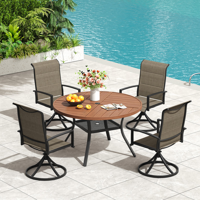 Round Patio Dining Set, Brush Wood Brown/Brown