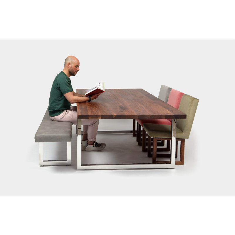 Gax Walnut Wood Dining Table, 48" W x 96" L, Polished Stainless Steel