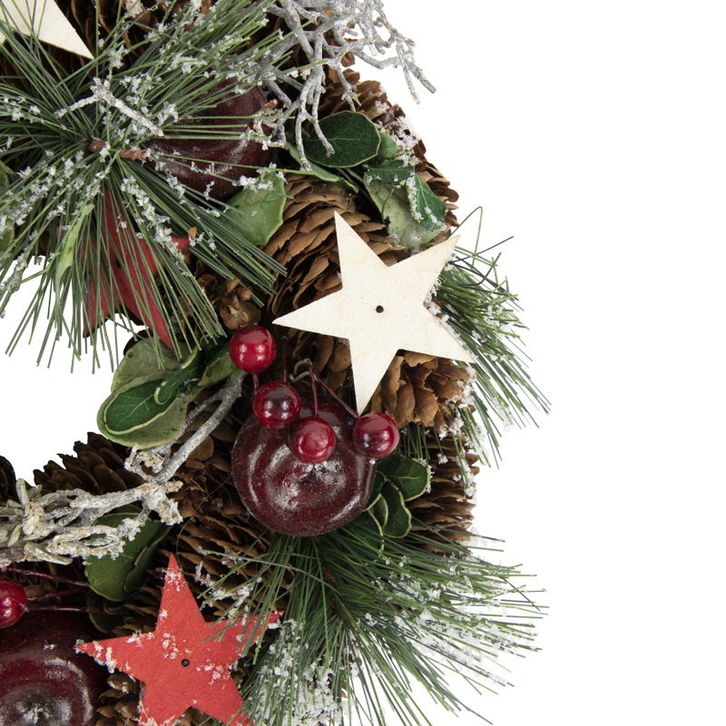 Couronne de Noël artificielle pommes et pommes de pin givrées, 10.25" H x 10.25" L x 3.24" D