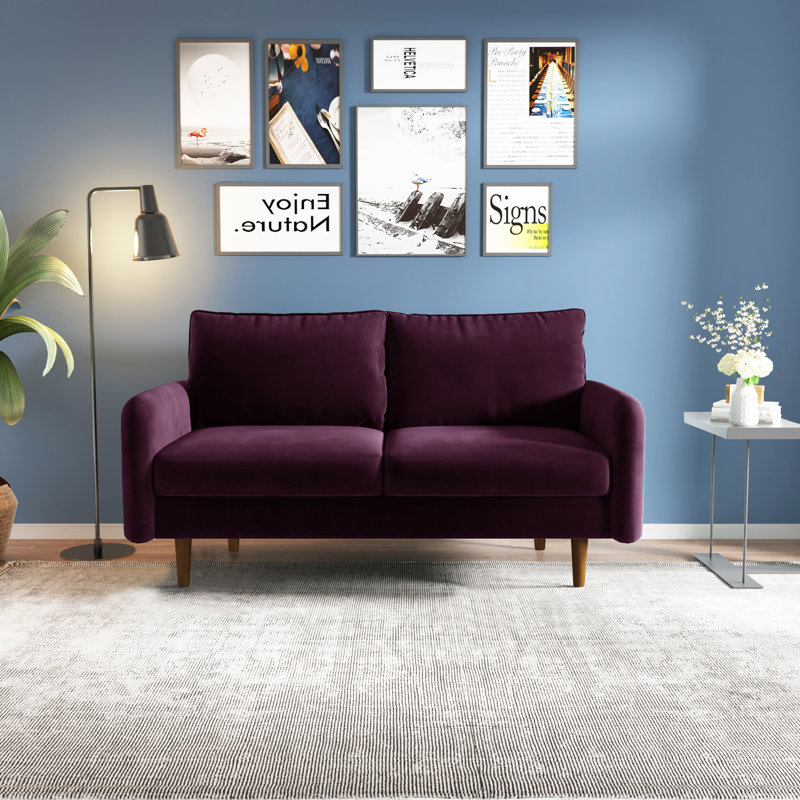 Anacapa 58" Velvet Round Arm Sofa Loveseat, Eggplant Velvet