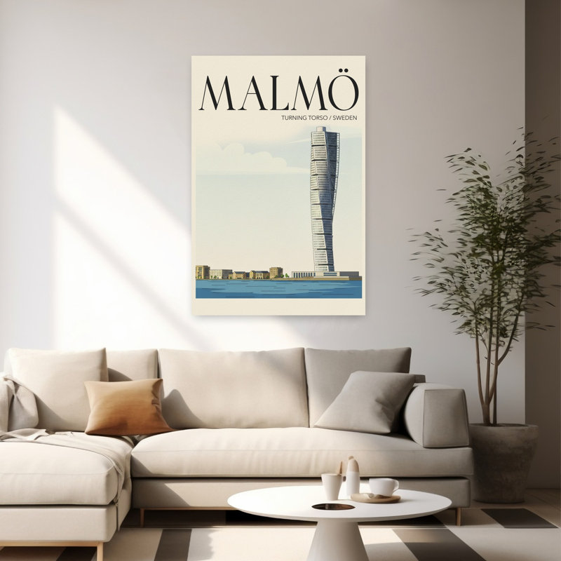Malmo Travel Poster Abstract Contemporary City Architecture Wall Art Print 1 Piece Wrapped Canvas Wall Art