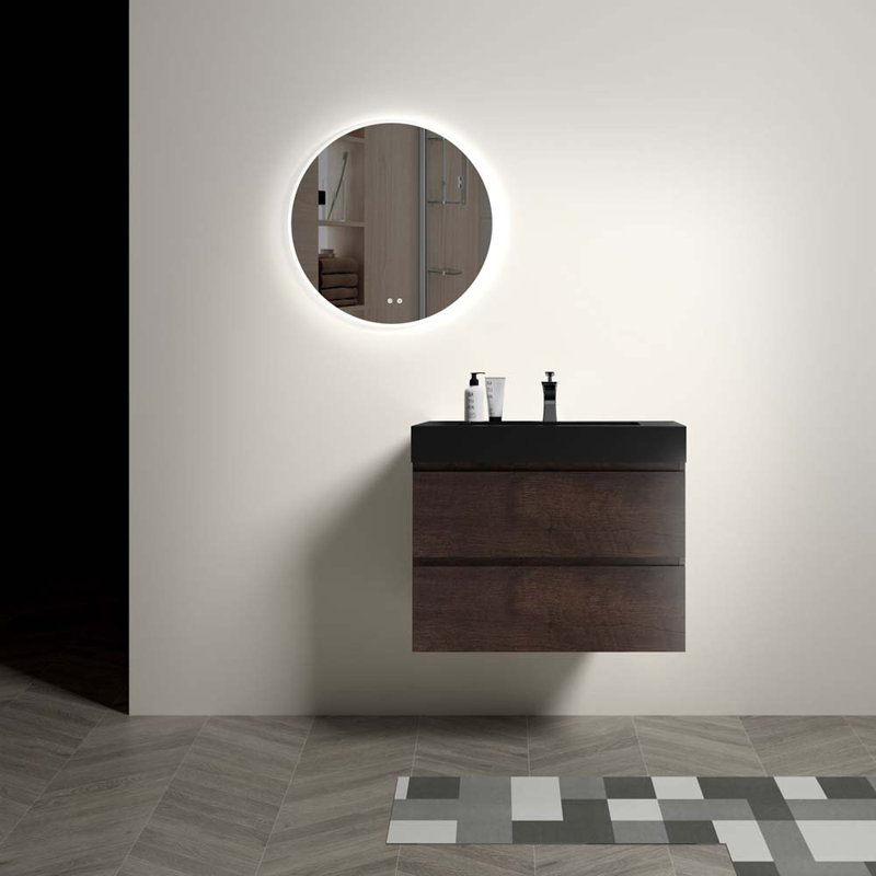 29.9'' Wall Mounted Single Bathroom Vanity with Sink, Walnut/Black