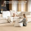 Canapé d'angle 4 places moderne, modulable et inclinable électrique, avec console et pouf de rangement, en tissu velours côtelé blanc.-1516700918