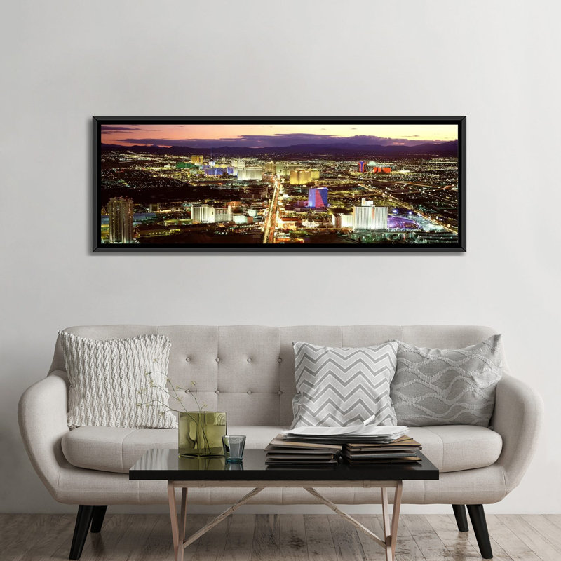 The Strip, Las Vegas Nevada - reproduction de photo panoramique sur toile, H 12 po x l 36 po x P 1,5 po, Cadre noir
