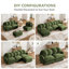 Ensemble de salon modulaire 6 pièces en chenille avec 2 poufs, 8 coussins ronds et pieds en bois massif, vert olive-133422356