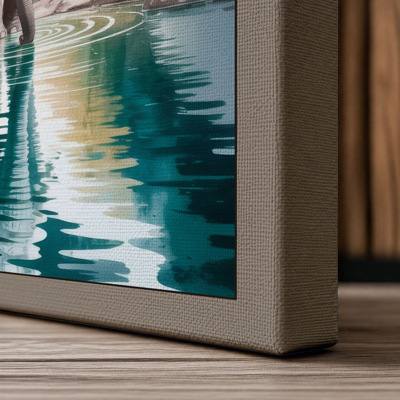 Elephant in Turquoise Modern - Wrapped Canvas, 18x12 - 45.7 x 30.5 cm, Taupe Border