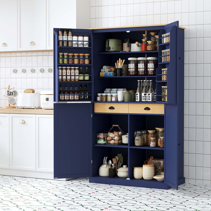 Spacieux garde-manger avec tablettes réglables et tiroirs intégrés, Blue