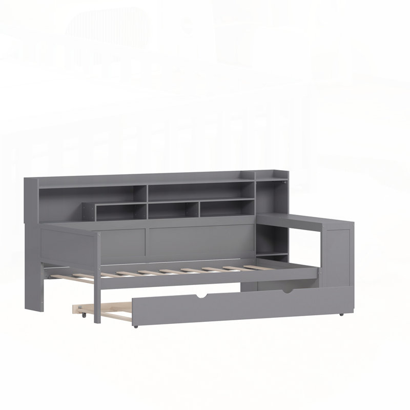 Versatile Wooden Daybed with Integrated Storage and Study Desk for Space Optimization, Twin