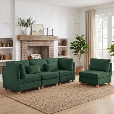 4-Seat Corduroy Modular Sectional Sofa with Armless Accent Chair, Convertible L-Shaped Living Room Couch Set, Pet & Kid Friendly